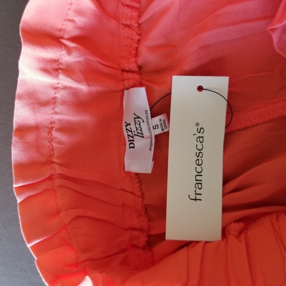 Francesca’s Dizzy Lizzy Paperbag Shorts Neon Coral - Picture 3 of 9